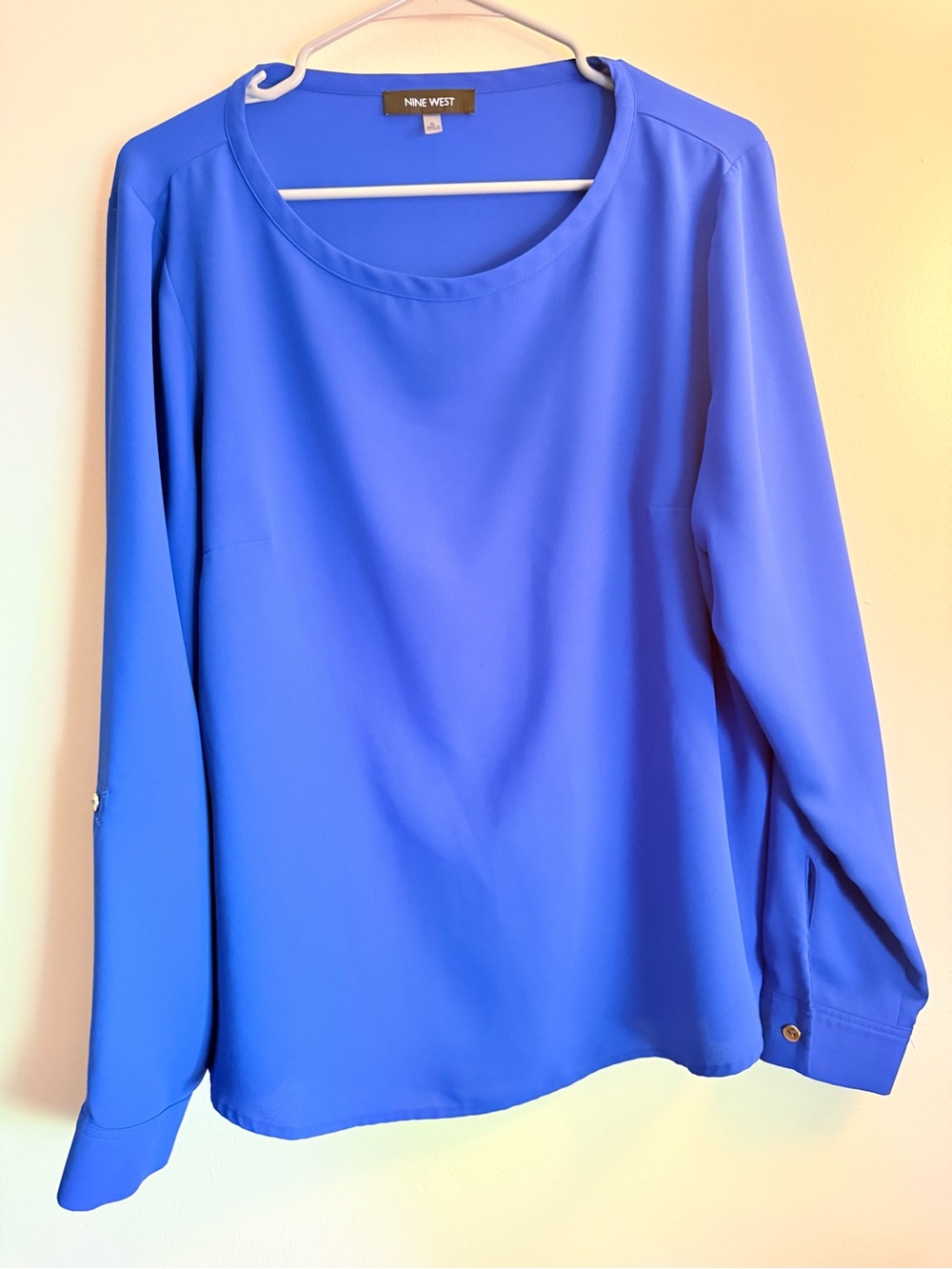 Nine West Cobalt Blue Long Sleeve Round Neck Blouse